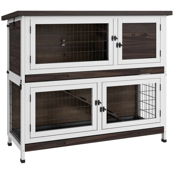 English Elm Pawhut 2-Tier Rabbit Hutch With Easy Access & Weather Protection, Perfect Outdoor Home For Pets! W2225P200694-GIGA