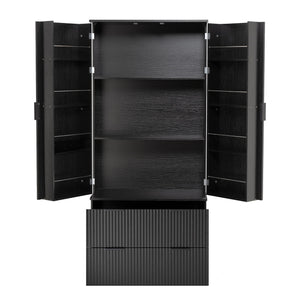 English Elm 72" Modern Fluted Pantry Cabinet with 2 Large Silent Drawers, 8-Door Spice Rack & Adjustable Shelf Organizer Black W2917P294988