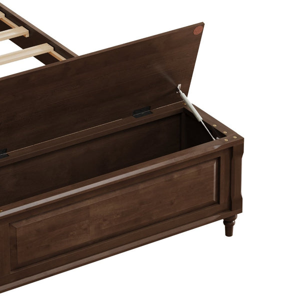 English Elm Queen Sleigh Bed Solid Rubberwood Walnut Finish Curved Headboard Footboard Storage Bench W1716S00034