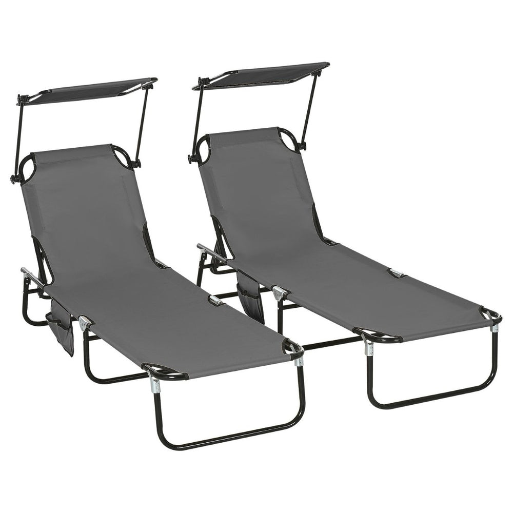 English Elm Outsunny Reclining Outdoor Chaise Lounge Set with Canopy and Steel Frame for Patio W2225P200946