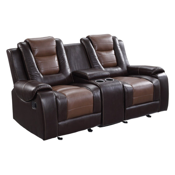 English Elm Modern Faux Leather Glider Reclining Loveseat with Console Two-tone Brown Seating B011P228565