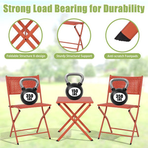 English Elm Patio Folding Bistro Set with E-coated Steel Frame for Balcony Garden Outdoor Dining Orange-Red T5880P492159