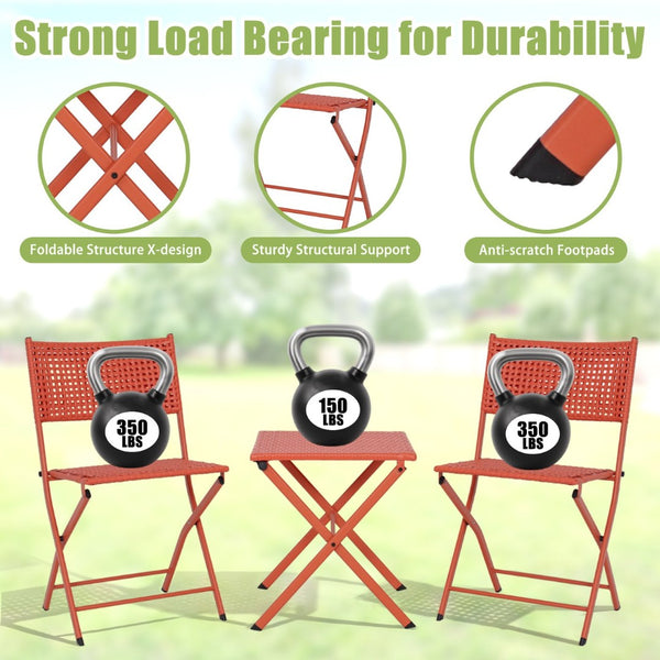 English Elm Patio Folding Bistro Set with E-coated Steel Frame for Balcony Garden Outdoor Dining Orange-Red T5880P492159