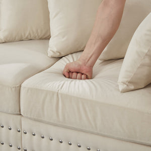 English Elm Modern Velvet Sofa Set 2+3 Seater With Square Armrests & Silver Nail Trim For Chic Living Spaces W1097S00189