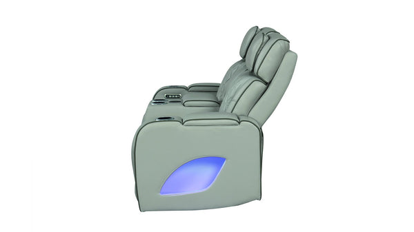 English Elm Fortuner Faux Leather Loveseat Gray with Power Recline, Massage, LED Lighting, USB, Bluetooth, Console G150109101