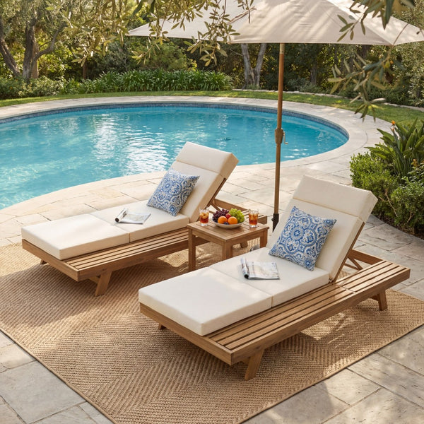 English Elm Lounge Chaise Outdoor Acacia Wood Slatted Frame with Water Resistant Cushion Resort Style Beige,Light Brown N770P442L67B