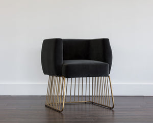 Sunpan Gala Dining Armchair - Rustic Modern Design with Comfortable Seat and Antique Brass Base for Any Space Shadow Grey