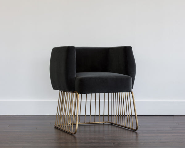 Sunpan Gala Dining Armchair - Rustic Modern Design with Comfortable Seat and Antique Brass Base for Any Space Shadow Grey