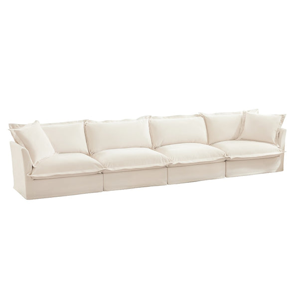 English Elm Slipcovered Long Sofa - Cloud-Like 4-Seater Couch In Cream Chenille, Removable Covers, Extra Deep Comfort W3041S00008-GIGA
