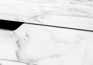 English Elm Computer Desk With Marble-Look Top, Black Metal Base & Storage Drawers – Modern Home Office Solution B2710P219844