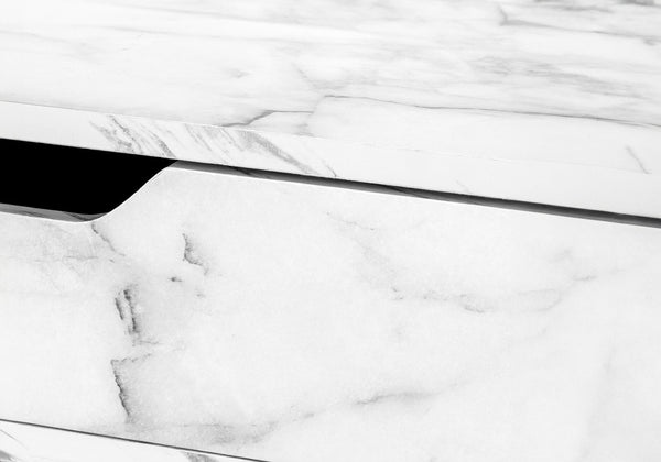 English Elm Computer Desk With Marble-Look Top, Black Metal Base & Storage Drawers – Modern Home Office Solution B2710P219844