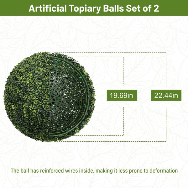 English Elm 22.4in Faux Boxwood Spheres Uv Resistant Outdoor Topiary Set for Porch Patio Garden W2945P460788