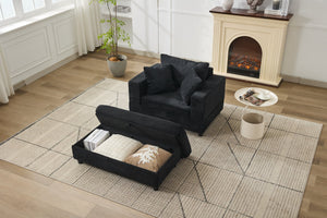 English Elm Chaise Lounge Chair With Storage Ottoman - Modern Upholstered Sofa Bed For Stylish Living Spaces W1170P353050