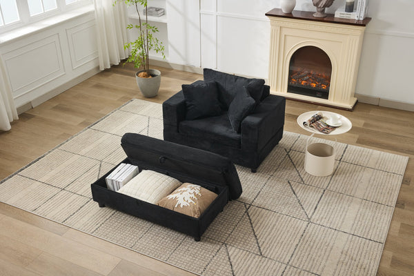 English Elm Chaise Lounge Chair With Storage Ottoman - Modern Upholstered Sofa Bed For Stylish Living Spaces W1170P353050