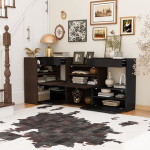 English Elm Set of 2 Extendable Rotating Storage Cabinets 32.5"-58.8" W, Black & Walnut Modern Buffet Sideboard SN845P261744D