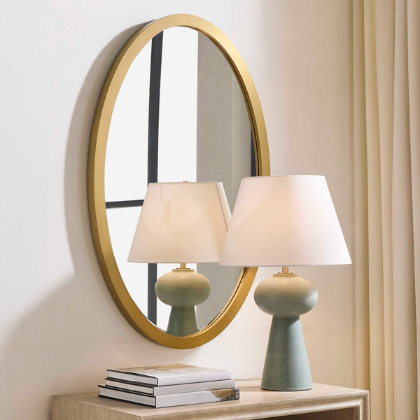 Uttermost Elstree Beveled Oval Wall Mirror with Antique Brass Stainless Steel Frame