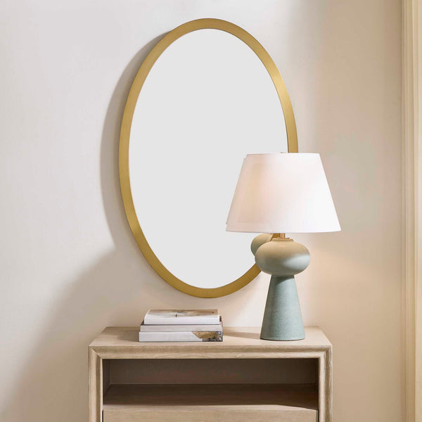 Uttermost Elstree Beveled Oval Wall Mirror with Antique Brass Stainless Steel Frame