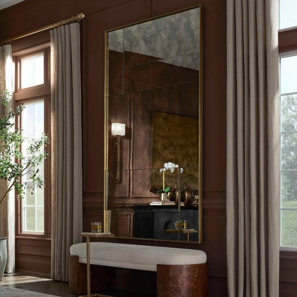 Uttermost Rally Antiqued Brass Stainless Frame Oversized Wall Mirror for Entryways