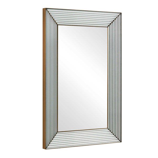 Uttermost Illuminate Rectangular Wall Mirror with Antique Brass Steel Frame and Ribbed Inlays