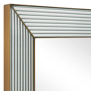 Uttermost Illuminate Rectangular Wall Mirror with Antique Brass Steel Frame and Ribbed Inlays