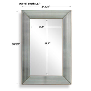 Uttermost Illuminate Rectangular Wall Mirror with Antique Brass Steel Frame and Ribbed Inlays