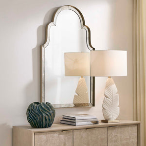 Uttermost Brayden Arched Wall Mirror with Antique Brass Steel Frame for Entryways