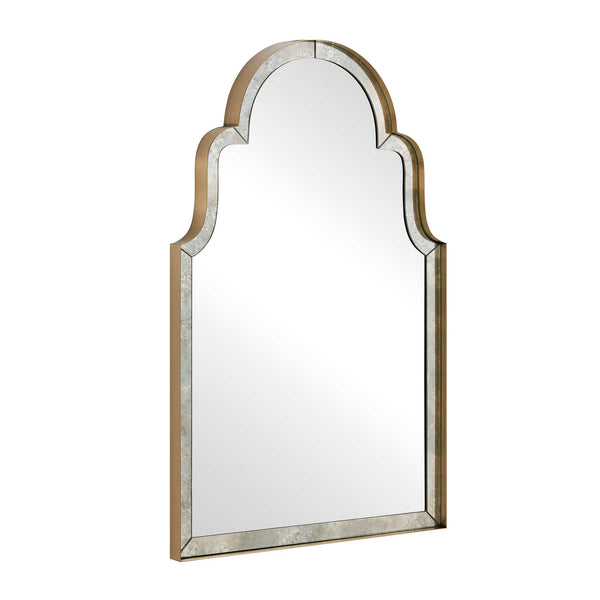 Uttermost Brayden Arched Wall Mirror with Antique Brass Steel Frame for Entryways