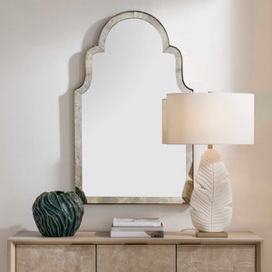 Uttermost Brayden Arched Wall Mirror with Antique Brass Steel Frame for Entryways