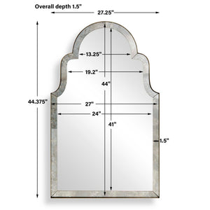 Uttermost Brayden Arched Wall Mirror with Antique Brass Steel Frame for Entryways