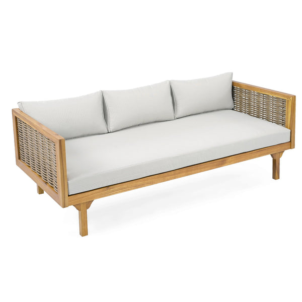 English Elm Christopher Knight Home® - Patio Claremont 3-Seater Daybed With Acacia Wood Table - Stylish Comfort For Outdoor Lounging & Gatherings N770P234486T_N770P205570L
