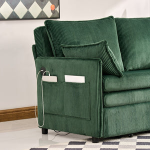 English Elm 55"convertible Corduroy Sofa Bed with Usb Port and Side Pockets for Small Apartments Green W3373P405040