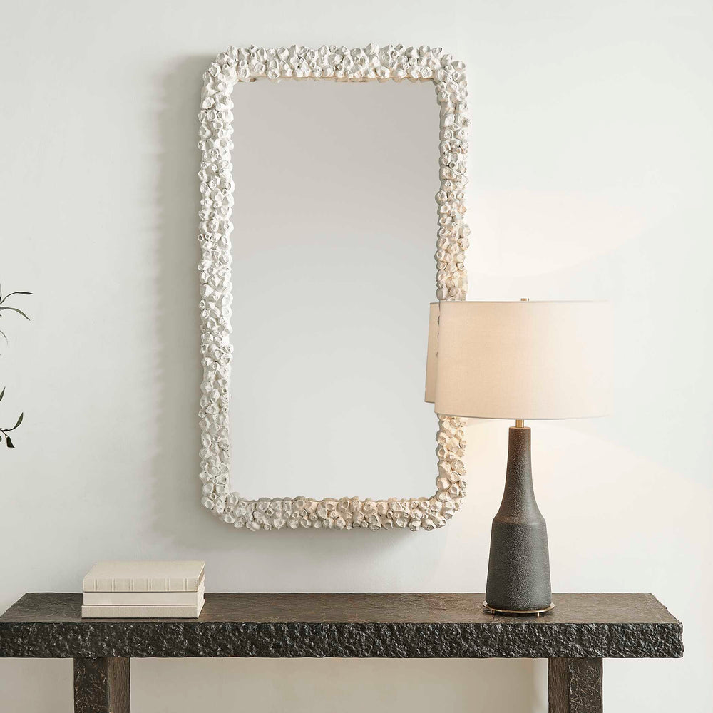 Uttermost Uttermost Barnacle Coastal Rectangular Wall Mirror with Textured White Frame Decor 08314