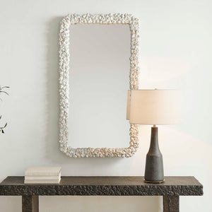 Uttermost Barnacle Coastal Rectangular Wall Mirror with Textured White Frame Decor