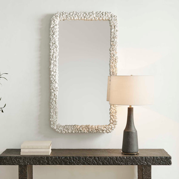 Uttermost Barnacle Coastal Rectangular Wall Mirror with Textured White Frame Decor