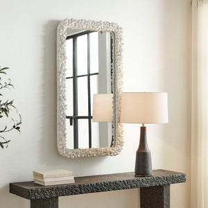 Uttermost Barnacle Coastal Rectangular Wall Mirror with Textured White Frame Decor