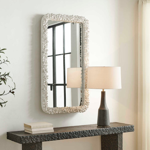 Uttermost Barnacle Coastal Rectangular Wall Mirror with Textured White Frame Decor