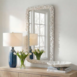 Uttermost Barnacle Coastal Rectangular Wall Mirror with Textured White Frame Decor