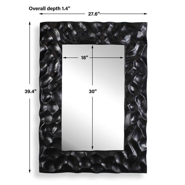 Uttermost Malosi Hand-carved Suar Wood Wall Mirror with Matte Black Sculptural Frame