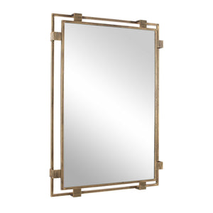 Uttermost Elsher Antiqued Gold Wall Mirror with Cast Iron Clips Vintage Sculptural Art