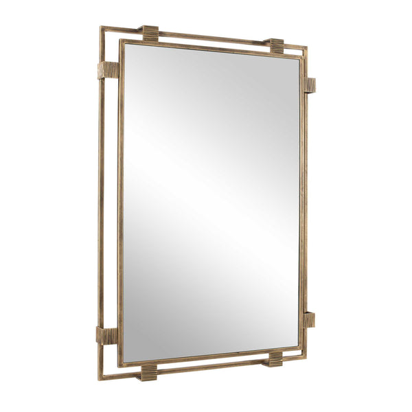 Uttermost Elsher Antiqued Gold Wall Mirror with Cast Iron Clips Vintage Sculptural Art