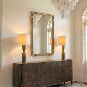 Uttermost Elsher Antiqued Gold Wall Mirror with Cast Iron Clips Vintage Sculptural Art