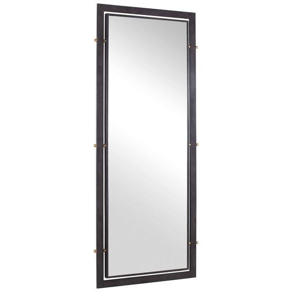 Uttermost Westley Iron Floor Mirror with Bronze Frame and Antique Brass Pin Accents