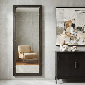 Uttermost Westley Iron Floor Mirror with Bronze Frame and Antique Brass Pin Accents