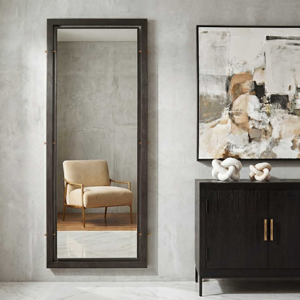 Uttermost Westley Iron Floor Mirror with Bronze Frame and Antique Brass Pin Accents