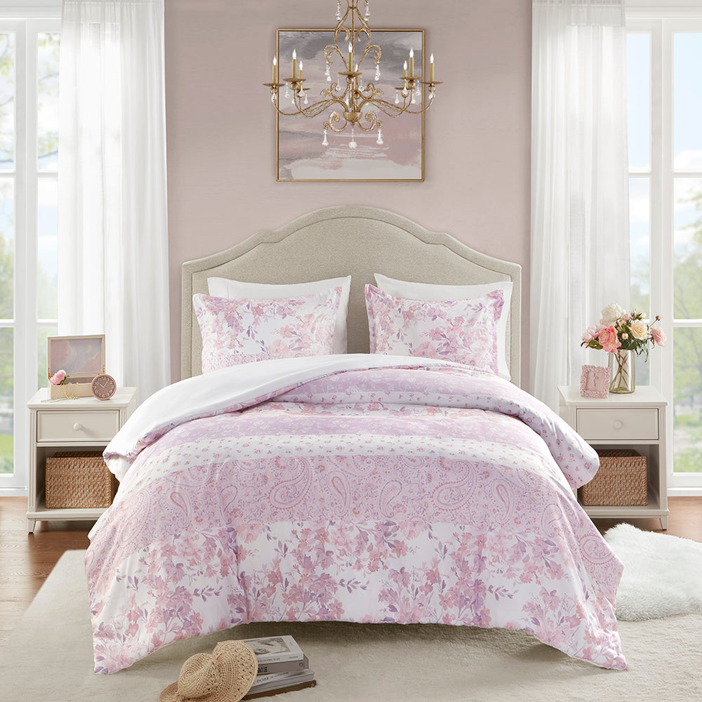 JLA Home Intelligent Design - Floral Vintage Paisley Duvet Cover Set with Antimicrobial OEKO‑TEX Fabric, Button Closure & Ties 90 L x 88 W x 0.13H ID12-2325