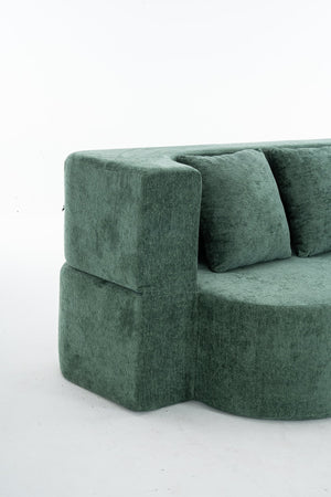 English Elm 3 Seater Convertible Sofa Bed with Chenille Upholstery and High-Density Sponge for Superior Comfort and Support Green T3903P379834