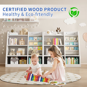 English Elm White Wooden Toy Storage Organizer Cabinet with 4-Tier Sling Bookcase for Kids Montessori Rooms W2876P233536