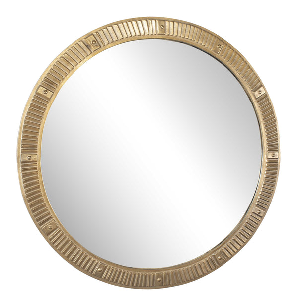 Uttermost Gold Polished Cast Aluminum Round Mirror with Textured Frame for Bold Walls