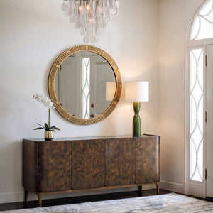 Uttermost Gold Polished Cast Aluminum Round Mirror with Textured Frame for Bold Walls