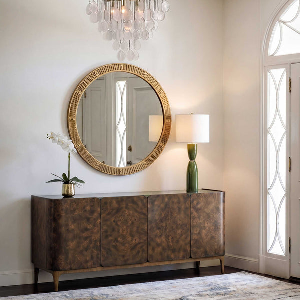 Uttermost Gold Polished Cast Aluminum Round Mirror with Textured Frame for Bold Walls